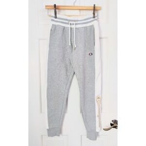 Champion Gray Faux Fur Side Stripe Jogger Sweatpants Womens Small Gold Logo